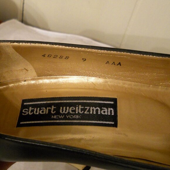STUART WEITZMAN Black LEATHER Pumps 9 AAA VTG Hexagon High Heel Stiletto Shoes - Picture 12 of 14